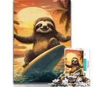 Surfing Sloth 1000 Piece Jigsaw Puzzles for Teenagers,Family Game Stress Reliever Difficult Challenge Artists Collection,Fine Art (50x75cm)