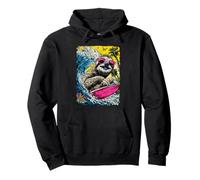 Surfing Sloth riding Ocean Wave Surfer Animal Sunset Beach Pullover Hoodie