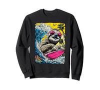 Surfing Sloth riding Ocean Wave Surfer Animal Sunset Beach Sweatshirt