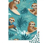 Surfing Sloths Pattern Jigsaw Puzzles Puzzle for Adults Kids. 1000 Piece Impossible Challenge Toy Educational Games Home Decoration for Educational Games Gifts 38x26cm/1000pcs