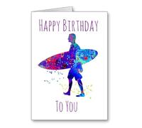 Surfing Surf Birthday Card Happy Birthday Watercolour Effect (envelope included)