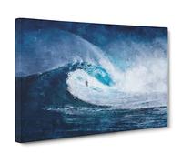 Surfing The Wave Canvas Print | Gallery Wrapped 30mm Frame Wall Art | 24x16 inches | Ready to Hang | Abstract Seascape Picture | Living Room Bedroom Lounge Office