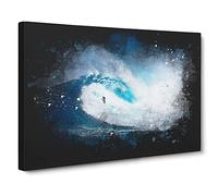 Surfing The Wave Paint Splash Canvas Print | Gallery Wrapped 30mm Frame Wall Art | 20x14 inches | Ready to Hang | Modern Seascape Picture | Living Room Bedroom Lounge Office