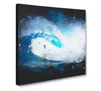 Surfing the Wave Paint Splash Canvas Print | Gallery Wrapped 30mm Frame Wall Art | 20x20 inches | Ready to Hang | Coastal Seascape Picture | Living Room Bedroom Lounge Office