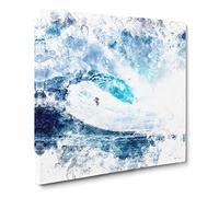 Surfing the Wave Watercolour Canvas Print | Gallery Wrapped 30mm Frame Wall Art | 14x14 inches | Ready to Hang | Coastal Seascape Picture | Living Room Bedroom Lounge Office