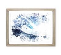 Surfing The Wave Watercolour Modern Framed Wall Art Print, Ready to Hang Picture for Living Room Bedroom Home Office Décor, Oak A4 (34 x 25 cm)