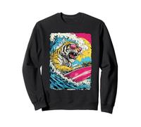 Surfing Tiger riding Ocean Wave Surfer Animal Sunset Beach Sweatshirt
