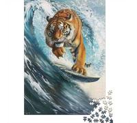 Surfing Tiger Surfer Wave_2 Jigsaw Puzzle for Adults, 1000 Pieces Animal Puzzle, Quiet Weekend Activity, 70x50cm/1000pcs