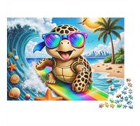 Surfing Turtle 1000 Piece Jigsaw Puzzle for Adults Paper Jigsaw Tropical Beach Puzzle Game for Family Home Decor Relaxation 52x38cm/1000pcs