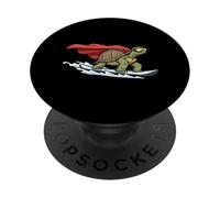 Surfing Turtle With Cape Funny Superhero Ocean PopSockets Adhesive PopGrip