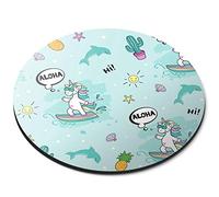 Surfing Unicorn Dolphin Cactus - Flexible Round 5mm Rubber Mouse Mat Pad Office Home Novelty Printed Desk Accessory 12705