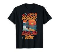 Surfing Vintage Surfboarding Catch The Wave Ride The Vibes T-Shirt