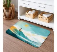 Surfing Waves Quick Dry Bath Mat, Ocean Blue Abstract Art Absorbent Non Slip Shower Mat, Summer Beach Decor Flannel Washable Bath Rugs for Bathroom Toilet Restroom 16x24 Inch