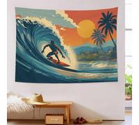 Surfing Waves Tapestry, Tropical Retro Aesthetics Tapestries Wall Hanging, Blue Tapestry Wall Art Decor, for Bedroom Living Room Dorm Home Party Decoration - 230x180cm