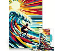 Surfing Wpap Pop Art 1000 Piece Jigsaws for Teenagers Puzzle Mind Challenge Toy Calm Pastime Precise Cut Lovely Gift (38x26cm)