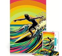 Surfing Wpap Pop Art Color Jigsaw Puzzles for Adults 1000 Piece Memory Boost Cozy Time Pattern Assembly Santa Wish List (38x52cm)