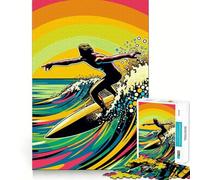 Surfing Wpap Pop Art Color Jigsaw Puzzles for Adults 1000 Pieces Brain Challenge Toy Quiet Fun Precise Cut Wall Art Decor (38x26cm)