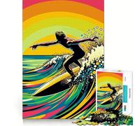 Surfing Wpap Pop Art Color Puzzles for Adults 1000 Pieces Brain Challenge Toy Calm Mind Clear Cut Art Collection Piece (50x75cm)