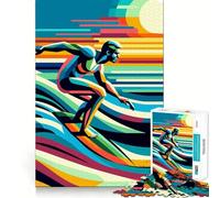 Surfing Wpap Pop Art Teenagers 1000 Piece Jigsaw Puzzle Memory Gain Light Relax Design Assembly Wall Art Decor (38x26cm)