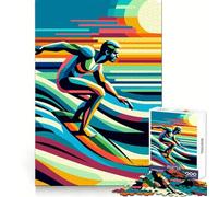 Surfing Wpap Pop Art Teenagers 1000 Piece Jigsaw Puzzle Memory Gain Light Relax Design Assembly Wall Art Decor (38x26cm)