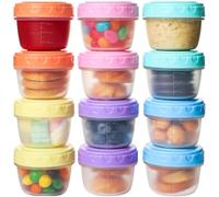 Surflyee 12 Pack Sauce Containers with Lids, Reusable Small Sauce Pots with Graduation, Salad Dressing Container To Go, Small Plastic Container for Food, Leakproof, Microwave and Fridge Safe