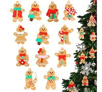 Surflyee 12PCS Gingerbread Man Ornaments Set for Trees, Hanging Pendants for Decor with Lanyard, DIY Crafts