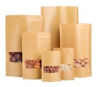 Surflyee 20PCS Kraft Bags With Window, Reusable Stand Up Pouches | Zip Lock Food Storage, Brown Paper Bags for Tea, Coffee, Sweet, Seed, Nut
