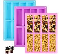 Surflyee 3PCS Silicone Granola Bars Mould 8 Cavity Rectangle Chocolate Energy Cereal Bars Moulds, Silicone Bar Mould for Protein Candy Fudge Bars