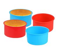 Surflyee 4 Inch Silicone Mini Cake Tins - 4 Pack Non-Stick Baking Pans, Quick Release Mould for Layer, Cheese & Rainbow Cakes