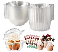 Surflyee 50 Pieces Clear Cupcake Boxes, Single Cupcake Boxes, 4.5 Inch Individual Cupcake Box for Cupcakes, Large Muffin, Salad, Cheese, Suitable for Home Baking, Party, Wedding, Cake Shop