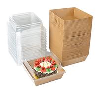 Surflyee 50PCS Cake Slice Boxes, Charcuterie Boxes with Clear Lids | Individual Cake Portions, Oil-Proof Food Takeaway Box for Cupcake Macaron Sandwich Cookies (Brown)