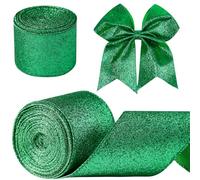 Surflyee Green Christmas Ribbon Wired, 6CM×10M Green Wired Ribbon for Christmas Tree, Glitter Ribbons for Gift Wrappings, Wreaths, Crafts
