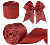 Surflyee Red Christmas Ribbon Wired, 6CM×10M Red Wired Ribbon for Christmas Tree, Glitter Ribbons for Gift Wrappings, Wreaths, Crafts