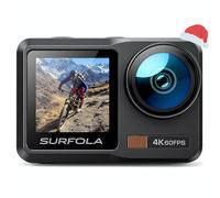 Surfola SF630 Action Cam 4K 60FPS, Underwater Camera 40 m Bare Metal Waterproof Camera 10 m, WiFi, Ice Helmet Camera, Dual Screen with External Microphone, 2 x 1350 mAh Batteries and battery dock