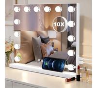 SURFOU 50 x 42cm Vanity Mirror Hollywood Mirror with Lights, LED Makeup Mirror, 3 Color Modes & Adjustable Brightness, Wall Mount or Tabletop with 10X Magnification, LED Bulbs, Touch Control, White