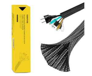 SURFOU Cable Sleeve Black 3.1m X 13mm, Tidy Wire Electric, Hide Wires Sleeves Tidying, Management Tidies Cables Desk Sheather Hiding Braided Sheathing