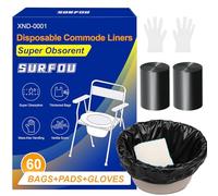 SURFOU Commode Liners with Absorbent Pad 60 Packs, Bedside Commode Disposable Bags, Toilet Bag, Potty Liners, Fits Most Camping Toilet/Portable Toilet/Portable Potty(60 Bags + 60 Sets of Gloves)