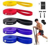 SURFOU Exercise band set of 5 resistance levels, resistance bands with door anchor, 2 handles, exercise instructions and carry bag, for yoga, pilates, strength training and full body training