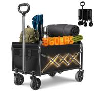 SURFOU Festival Trolley Cart, 120L Foldable Wagon with 360° All-Terrain Wheels & Drink Holders, 360lbs Capacity Heavy Lightweight Cart for Outdoor, Grocery Shopping, Camping, Adjustable Handle, Black