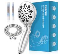 SURFOU Filtered Shower Head and Hose 1.5m, 10 Spray Modes High Pressure Handheld Showerhead with 2 Replaceable Filters, Pause Switch, Massage, and Water Saving for Bathroom