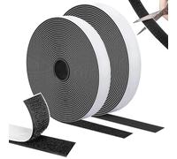 SURFOU Hook and Loop Tape Black, Self Adhesive Double-Sided 10m × 20mm Reusable Strips Roll, Heavy Duty Fastening Material for Screen, Carpet, Curtains and Blinds Tabs