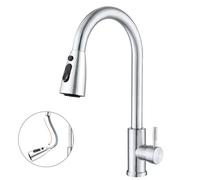 SURFOU Kitchen Tap Mixer with Pull-Out Spray - 3 Water Modes, 360° Swivel Spout - Brushed Stainless Steel Monobloc Sink Tap, Anti-Rust, Single Lever, 1-Hole Fitting, Easy Installation