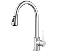 SURFOU Kitchen Tap with Pull-Out Sprayer, 2+1 Spray Modes, 360° Swivel Spout, High-Pressure Stainless Steel Single-Handle Faucet, Rust Resistant, Easy to Install, Durable