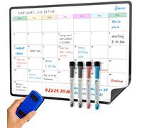 SURFOU Magnetic Whiteboard for Fridge Calendar, A3 Monthly Planner Dry Wipe Board for Tasks, to-Do Lists, Shopping, Meal Planning for Home and Office, with 4 Dry Erase Pens and Eraser (Month)