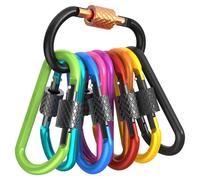 SURFOU Pack of 10 Carabiners with Screw Cap, D Shape Carabiner Set, Carabiner Key Ring, Multifunctional Carabiner Hooks for Camping, Fishing, Hiking or Travel (10 Colours)