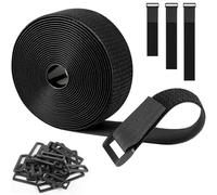 SURFOU Reusable Cable Straps 6 m x 5 cm with 30 Buckles, Self-Adhesive Adjustable Hook and Loop Fastening, Free Cut Length for Cable, Hose and Pipe Management, Black