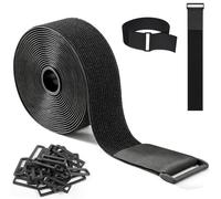 SURFOU Reusable Cable Straps 6 m x 5 cm with 30 Buckles, Self-Adhesive Adjustable Hook and Loop Fastening, Free Cut Length for Cable, Hose and Pipe Management, Black