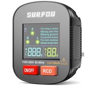 SURFOU Socket Tester UK, Electric Voltage Test Plug Tools with LCD Display 110v-250v, 50-60Hz, RCD Circuit Breaker, Power Meters for Electricians, Measures Earth, Live & Neutral Wire