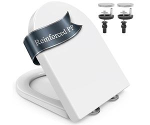 SURFOU Toilet Seat Soft Close D-Shape, Thickened Plastic PP with Quick Release for Easy Cleaning, Supports up to 200 kg, Stable with Rubber Fixings, White