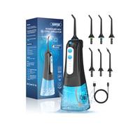 SURFOU Water Flosser for Teeth Cordless, 300ML Portable Oral Irrigator with 4 Modes & 6 Jet Tips for Sensitive Gums and Braces Care, IPX7 Waterproof Rechargeable Dental Flosser